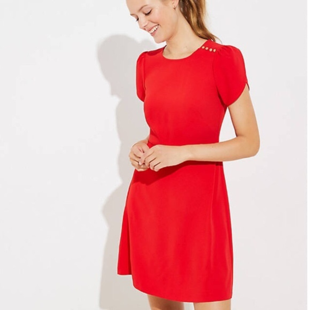 LOFT Red dress with tulip sleeves- LIKE NEW